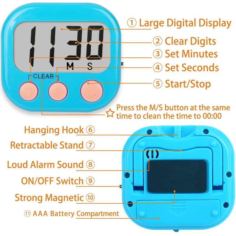 2 Pack Kitchen Timers Loud Ring Digital Timers for Cooking