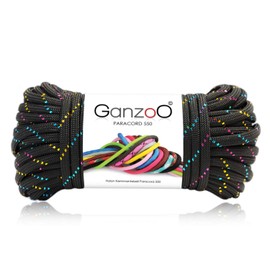 Paracord 550 Rope Glitter Cord for Bracelet, Lead, Collar, Nylon/Polyester Rope with 7 Core Strands, 30 Metres, 4 mm Thickness, Multi-Purpose Rope, Parachute Cord, Colour: Black-Coloured