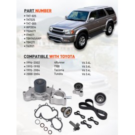 GDUKOP Engine Timing Belt Kit with Water Pump Compatible with Toyota Tacoma 4Runner Tundra T100 1995-2004, 3.4L V6 5VZFE DOHC Replcae # TKT-025 TBK965AWP