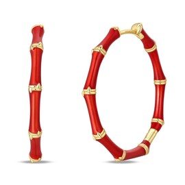 14K Gold Plated Women's Hoop Earrings – Trendy Earrings with Minimalist Design, Lightweight Hypoallergenic S925 Sterling Silver Jewelry for Christmas Gifts, Bamboo Earrings Clearance