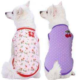 Blueberry Pet Pack of 2 Soft & Comfy Spring Hope Floral Cotton Blend Dog T Shirts Tank Top, Back Length 12", Clothes for Dogs