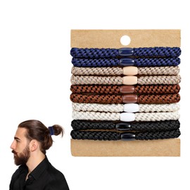 Men's Hair Ties, 10 Pack Men Bracelet Braided Hair Ties for Guys with Smooth Beads for Men, Women, Long Hairs (Multicolor)