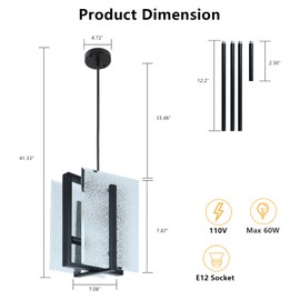 2-Light Black Glass Chandelier, Modern Crystal Chandelier For Dining Room, Water Ripple Glass Pendant Light Fixture Kitchen Island, Adjustable Hanging Chandelier Bedroom, Hallway, Foyer, Entryway