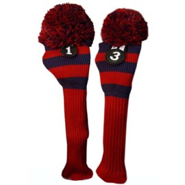 Majek Golf Club 1 3 Red and Blue Limited Edition Driver and Fairway Wood Head Covers Fits 460cc Drivers Tour Knit Retro Vintage Pom Classic Long Neck Metal Longneck Woods Headcovers