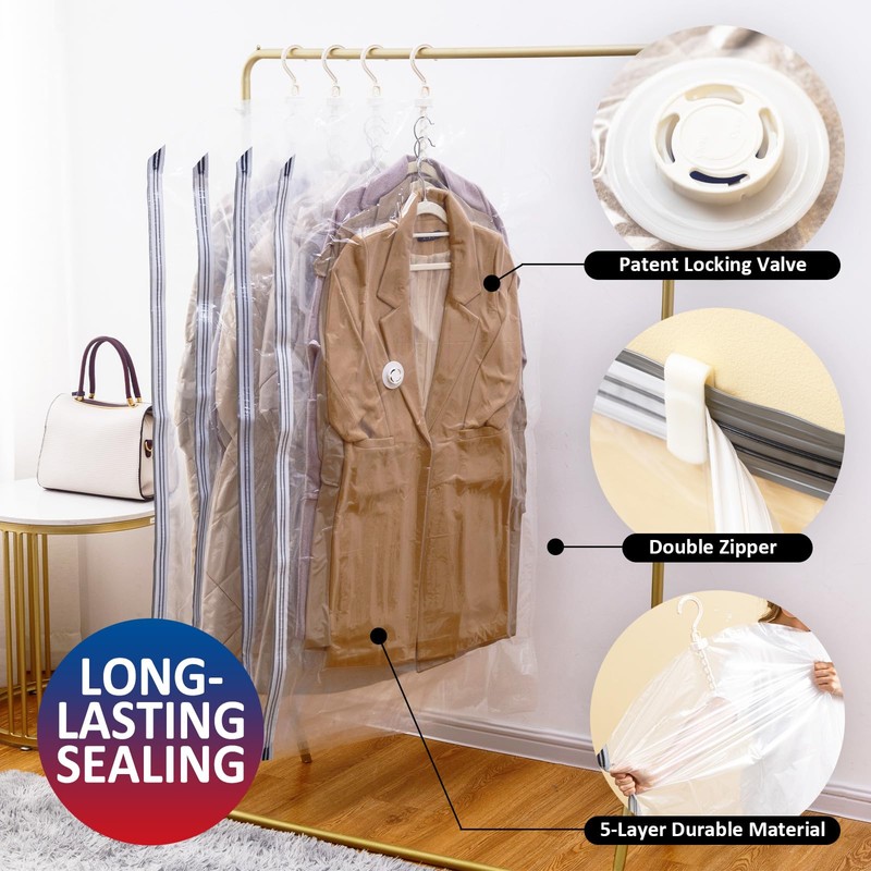 Hanging Vacuum Storage Bags, 6 Pack Large Hanging Space Saver