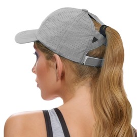 Women Ponytail Baseball Cap - Summer Running Hats Adjustable Sun Caps Ladies LightGrey
