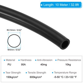PATIKIL Pneumatic Tubing 5/32" OD 33ft, 4mm OD 2.5mm ID PU Air Line Pipe Tube for Air Compressor Fitting or Fluid Transfer, Black