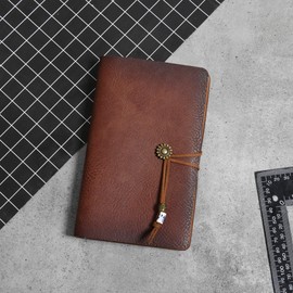 Wonderpool A6 Leather Diary Lined Paper Notebook & Pen - Refillable 6 Ring Binder Writing Spiral journal for Office Travel Work and Plan Agenda(a-Coffee, A6)