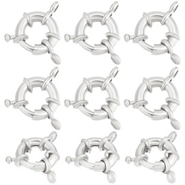 Beebeecraft 1 Box 10Pcs Spring Clasps 925 Sterling Silver Plated Round Close Ring Clasp Findings with 2 Holes for DIY Jewelry Making