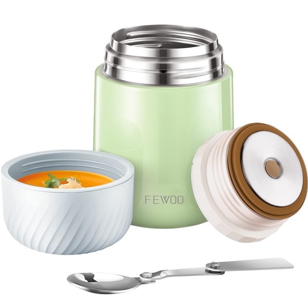 Soup Flask, 600ml Vacuum Insulated Food Jar for Hot Cold Food, Leak Proof Soup Containers for Kids and Adults (Green)