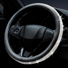 HAOKAY Premium Car Pink Bling Steering Wheel Cover for Women Girls, Cute Leather Diamond Steering Wheel Cover with Crystal Rhinestones, Breathable, Universal Fit 14.5-15 Inch Bling Car Accessories