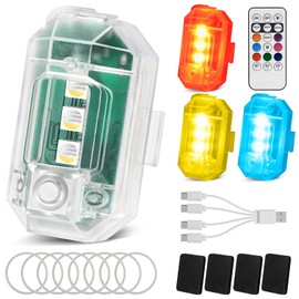 Benlari High Brightness Infrared Remote Control LED Strobe Lights, 8 Colors Rechargeable Anti-Collision RGB LED Emergency Warning Lights for Car Motorcycle Bike Drone Aircraft（4pcs）