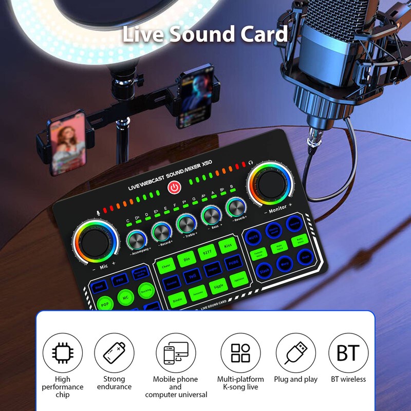 Live Sound Card Audio Mixer Recording Desktop Singing BT Power