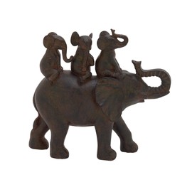 Deco 79 Polystone Elephant Decorative Sculpture Home Decor Statue, Accent Figurine 10" x 4" x 10", Brown