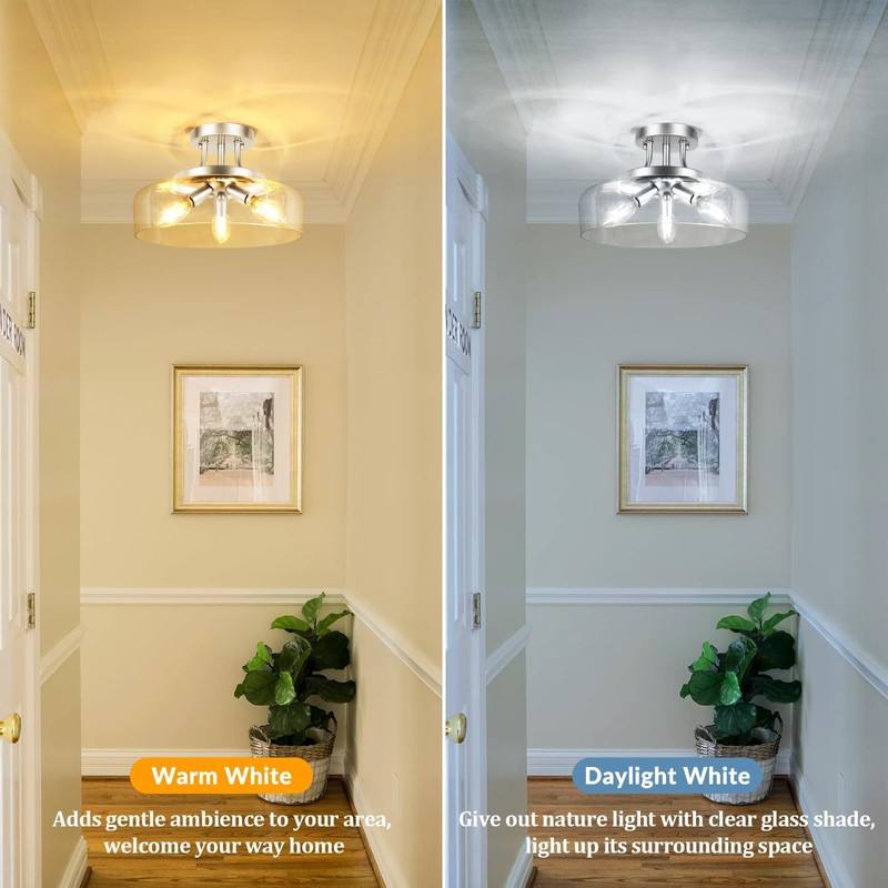 TOBUSA 3-Light Semi Flush Mount Light Fixture, Modern Industrial Glass