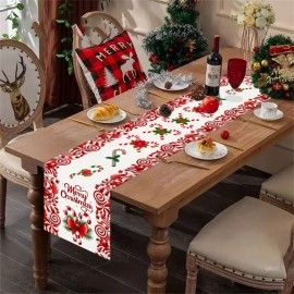 1pc Christmas Candy Cane Table Runner Merry Christmas Table Decor Holiday Dining