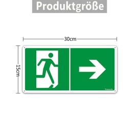 Emergency Exit Sign Aluminium 30 x 15 cm with UV Protection Emergency Exit Sign Arrow Right Escape Road Sign Rettungsweg Sign