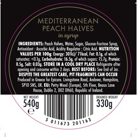 Epicure Mediterranean Peach Halves in Syrup Jar, 540 g (Pack of 1)