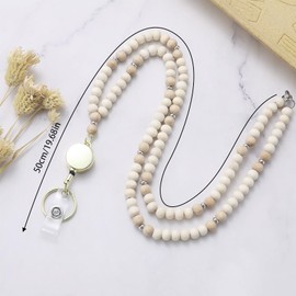 Teacher Wooden Bead Lanyard with ID Holder Handcrafted Boho Retractable Lanyard for ID Badges Elegant Keychain Professional & Stylish Office Accessory - Mysuevin (Type 1)