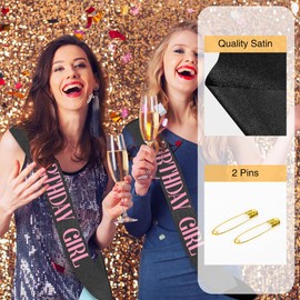 Birthday Sash for Girls,Birthday Girl Sash,Black Birthday Sash for Women,Birthday Decorations for Girls,Birthday Gifts for Women,16th 18th 21st 25th 30th 40th 50th Birthday Party Supplies(Black)