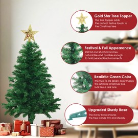 4FT Small Christmas Tree Christmas Decorations, 250 Branch Mini Chrismas Tree with Foldable Stand, Artificial Xmas Tree Christmas Decorations for Office, Tabletop, Home, School, Porch, Party Decor