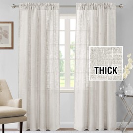H.VERSAILTEX Linen Curtains 84 inches Long Natural Linen Blended Curtains for Living Room Burlap Linen Textured Curtains Light Filtering Rod Pocket Curtains Bedroom Curtains 2 Panel Sets, Off White
