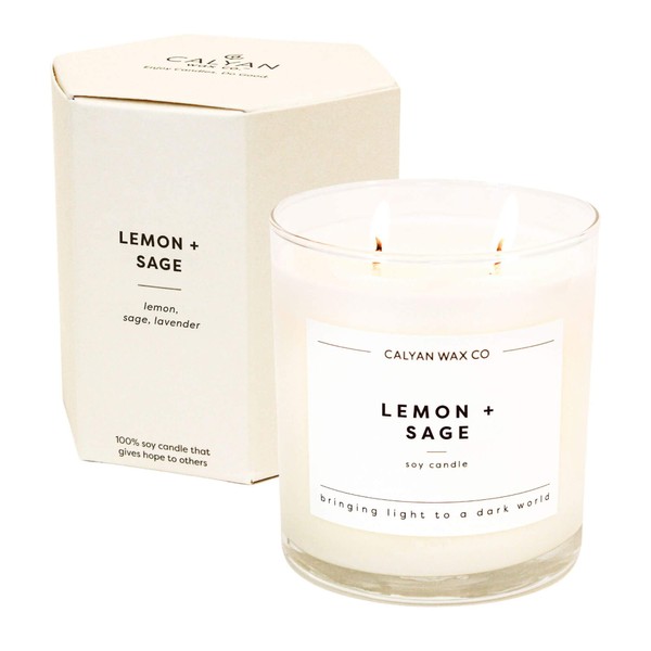 Calyan Wax Scented Candle, Lemon & Sage Candle for The