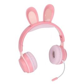 GOWENIC Auriculares Plegables para Niños Auriculares Inalámbricos con Orejas de Conejo con Luz LED, Bluetooth 5.0, Aislamiento de Ruido, Batería 12H (Rosa)