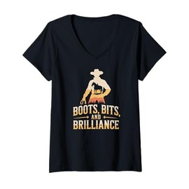 Womens Boots Bits and Brilliance Cowboy Equestrian Pride V-Neck T-Shirt
