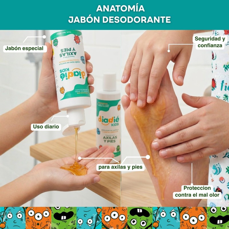 DIADIE KIDS Jabón Desodorante Natural para Niños axilas y pies