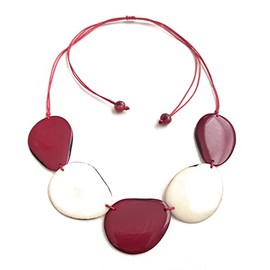 Tagua Necklace in Red, White TAG156, eco friendly organic necklace. Statement Necklace, Organic Jewelry in Red