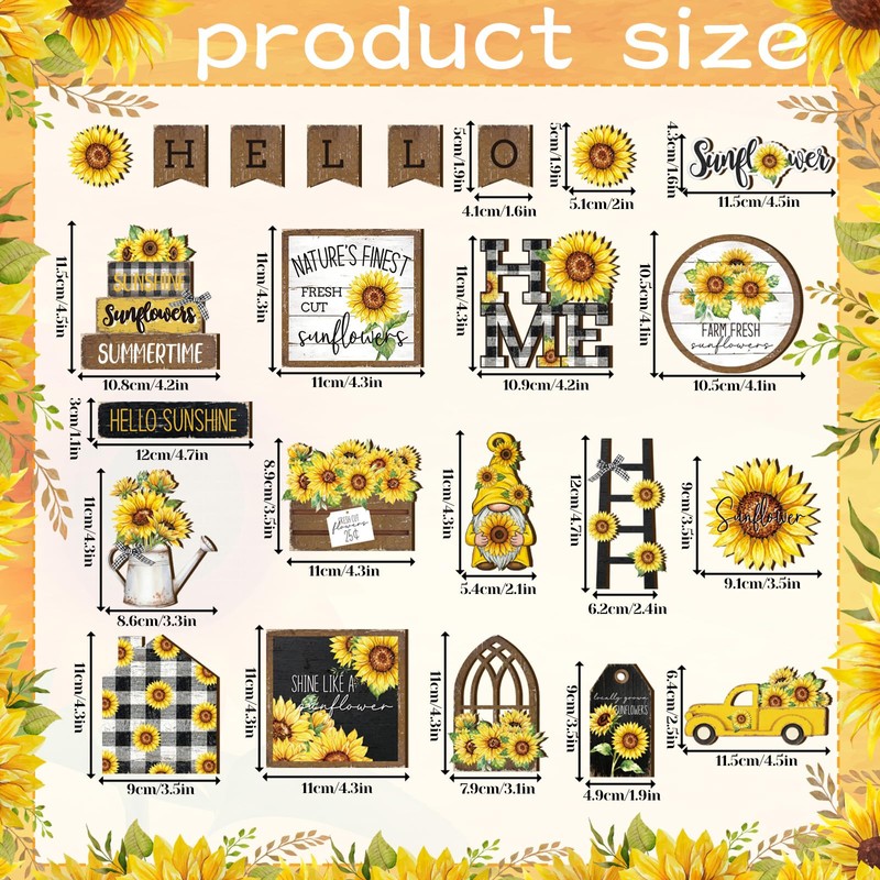 23 Pcs Sunflower Tiered Tray Decor Set Farmhouse Summer Decor