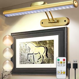 MIOBLUE Rechargeable Picture Light with Remote, Wireless Battery Art Display Light with Remote Control, Dimmable/Timer Off Painting Light, 3 Lighting Modes Full Metal Dartboard Lights (Gold-1Pack)