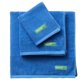 3 Piece Bath Towel Set (30 x 50 + 50 x 90 + 70 x 140 cm) 450 g/m² 100% Cotton Blue Benetton
