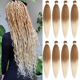Leeven 20 Inch Ombre Blonde Pre Stretched Braiding Hair 3 Packs Hot Watter Setting Kanekalon Braids Hair for Woman /27613#