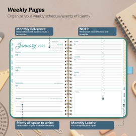 NEYSA Diary 2026 Week to View - Jan- Dec 2026 (12 months) - A5 Weekly Monthly Academic Planner With Pen Loop, Plan Stickers,Monthly Tabs, Back Pocket,Spiral Bound, 1 Week On 2 Pages(Green)