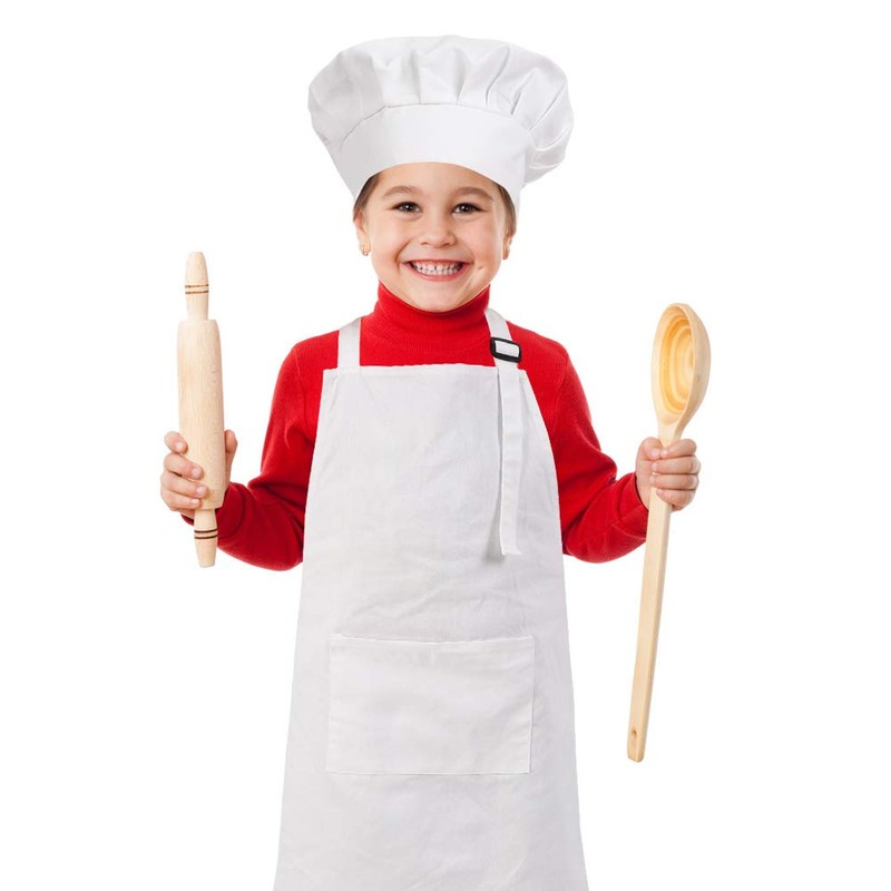 CRJHNS Kids Apron and Chef Hat Set, Adjustable Cotton Child