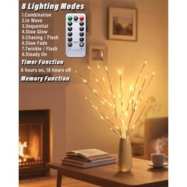 Kinamy LED Tree, Set of 3 Light Trees, 60 LEDs, 8 Modes, Dimmable, Tree Lighting, Indoor Warm White with Plug, Light Branches with Remote Control, Timer for Christmas, Easter, Thanksgiving, Indoor