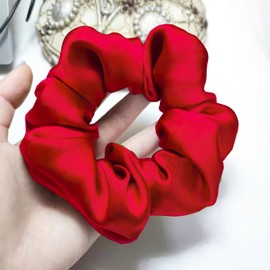 SALE!! 100% Pure Mulberry Silk Hair Scrunchies16 Momme silk scrunchies 100% Silk Hair Scrunchies Silk Hair Ties for Women Girls Curly Thick Thin Hair Women's Black Satin Sleep (1, 01 red)