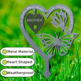 PEIQICHU Grave Decorations for Cemetery Memorial Plaques for Outdoors For Loss of Brother Graveside Metal Stick Garden Ornaments Marker Brother Tribute Remembrance Gifts Heart Love Shape Decorative