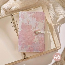 ipoul A6 Binder, Embroidered Journal, Refillable Journal, 6 Ring Binder, Small Notebook 5"x7", B6 Sketchbook, Travel Diary for Girl, Pink Peach Blossom, Budget Binder, Planner Binder