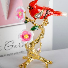 SEVENBEES 25ml Refillable Glass Perfume Bottle with Red Cardinal Bird Figurine Collectible - Empty Glass Bottle for Essential Oil Fragrance - Hand Painted Enameled Gift Dresser Table Decor
