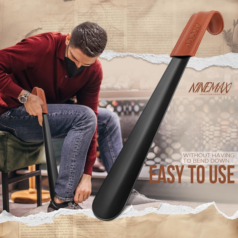 NINEMAX Shoe Horn Long Handle for Seniors Men Women, Metal