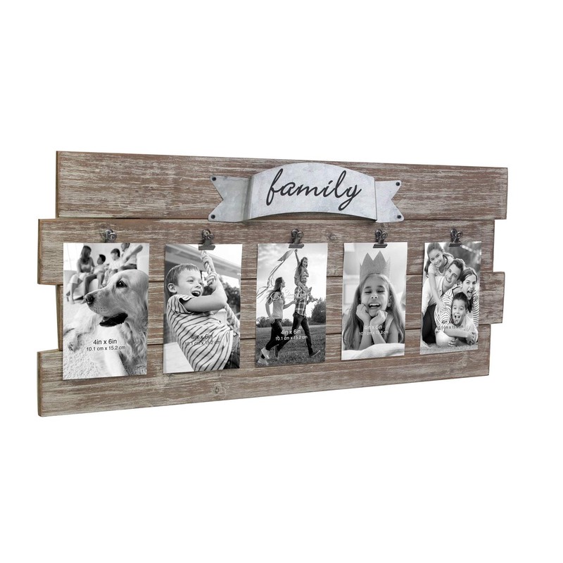 Stonebriar Rustic Wood Collage Picture Frame with Clips and Metal