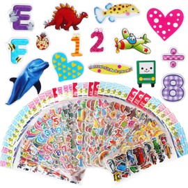 Vicloon 3D Stickers for Kids 3D Stickers 1000+ Swollen Stickers for Scrapbooking Included, Including Alphabet Stickers, Fruit Stickers, Animal Stickers, Emoji Stickers and More, 40 pieces.