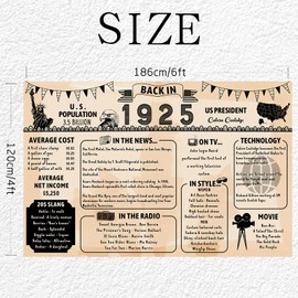 Back in 1925 Backdrop Large Wall Banner, Retro Style Happy 100th Birthday Wedding Anniversary Class Reunion Poster Background for Men Women Party Decorations Supplies