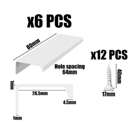 DHSBGWSX Pack of 6 Hidden Door Handles, White Furniture Handles, Metal Drawer Handles, Cabinet Handles, Aluminium Alloy Handles, Suitable for Kitchen, Bedroom