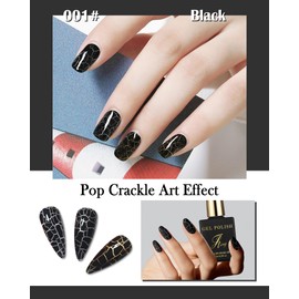 3D Crackle Gel Nail Polish Set,Silver Base Color & Black Crackle Nail Gel Glue Polish,Magic Burst Art Longlasting Cool Crackle Pattern,Air-drying Styling,UV Lamp Needed Base Nail Gel Glue Polish-14+12