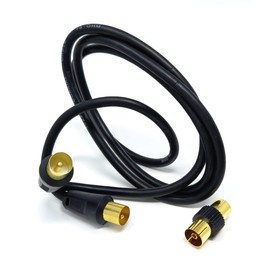 DRUT 1m TV RF Male to Male Aerial Antenna Coaxial Cable With Female to Female Coupler, Gold Connectors 75 ohm, 3C2V 3.3ft Black