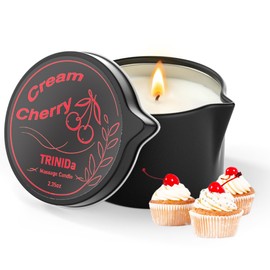 TRINIDa Soybean Wax Warming Massage Oil Candle for Stress Relief and Skin Moisturizing, Couples Massage, Romantic Gift SPA for Home Scented Candle Body Oil - Cream Cherry Scent 2.35 OZ